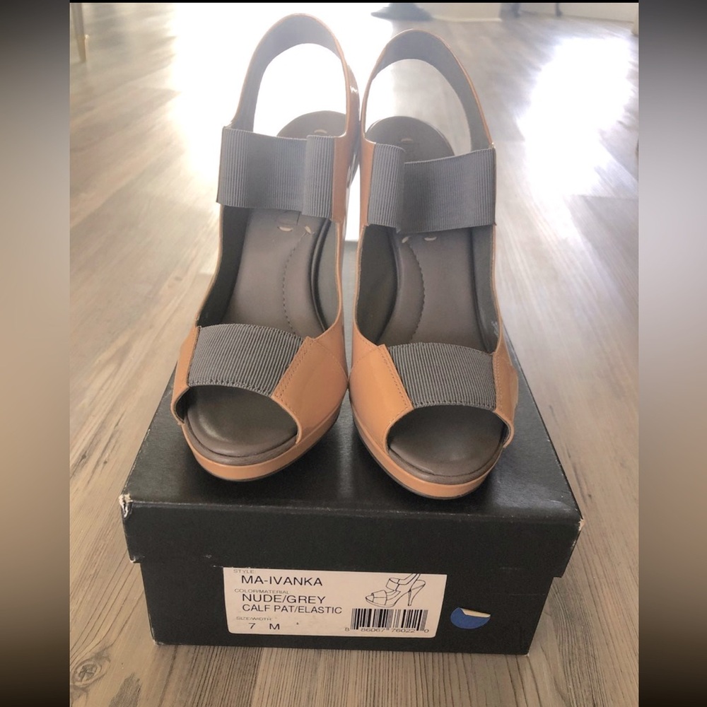 Bgbgmaxazria Nude Grey Strap Retro Heels - NIB!